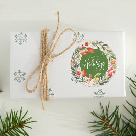 Happy Holidays Wreath Watercolor Runder Aufkleber