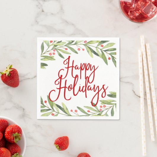 Happy Holidays Wreath Weihnachtscocktail Party Serviette (Beispiel)