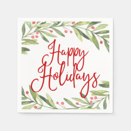 Happy Holidays Wreath Weihnachtscocktail Party Serviette