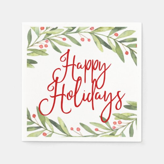 Happy Holidays Wreath Weihnachtscocktail Party Serviette (Vorderseite)