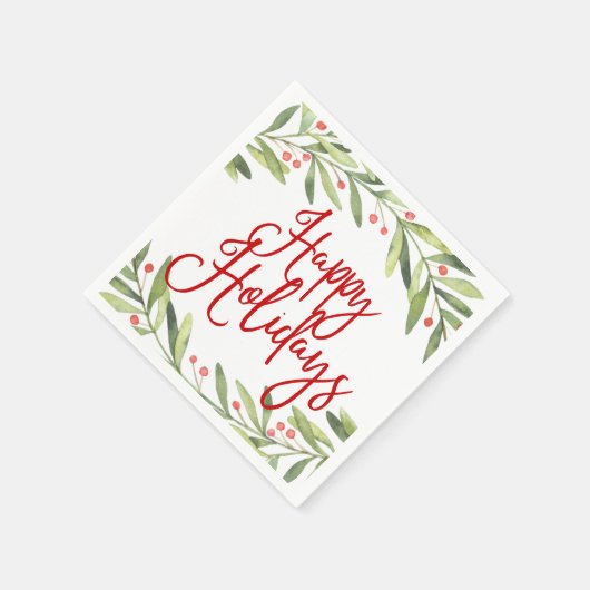 Happy Holidays Wreath Weihnachtscocktail Party Serviette (Ecke)