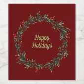 Happy Holidays Wreath Weinetikett (Einzelnes Label)