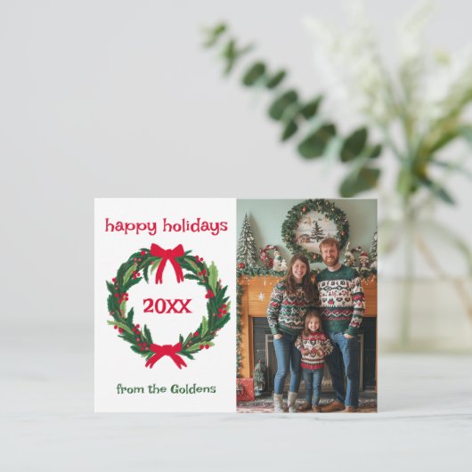 Happy Holidays Wreath Year CUSTOM FOTO Weihnachten (Stehend Vorderseite)