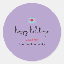 Happy Holidays Xmas Simple Red Heart Snowflake Cl Runder Aufkleber