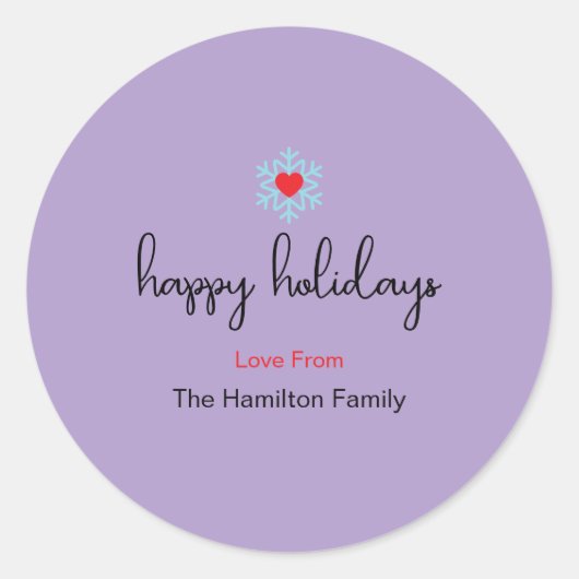 Happy Holidays Xmas Simple Red Heart Snowflake Cl Runder Aufkleber (Vorderseite)