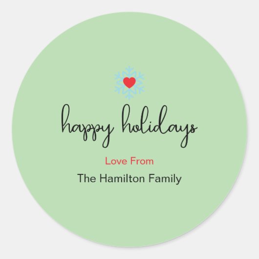 Happy Holidays Xmas Simple Red Heart Snowflake  Runder Aufkleber (Vorderseite)