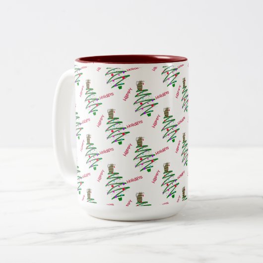 Happy Holidays Zweifarbige Tasse (Vorderseite Links)