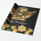 Happy HolidaysChristmas Wrapping Paper Gold Angel Geschenkpapier (Ungerollt)