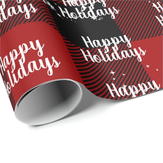 Happy HolidaysText in Schneeflocken auf Kariert Geschenkpapier (Rolleneckpunkt)