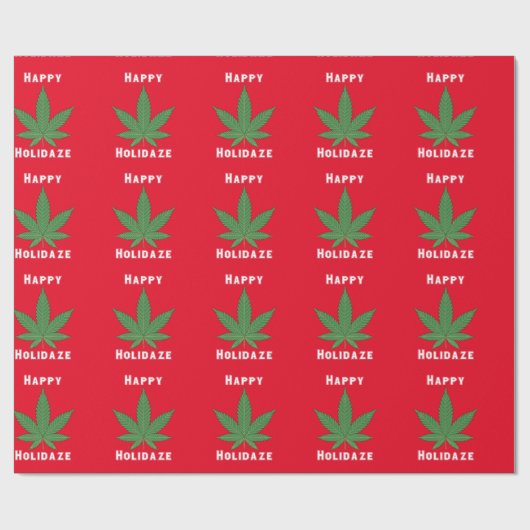 Happy Holidaze Weed Leaf Red & Green Funny Funny H Geschenkpapier (Flach)