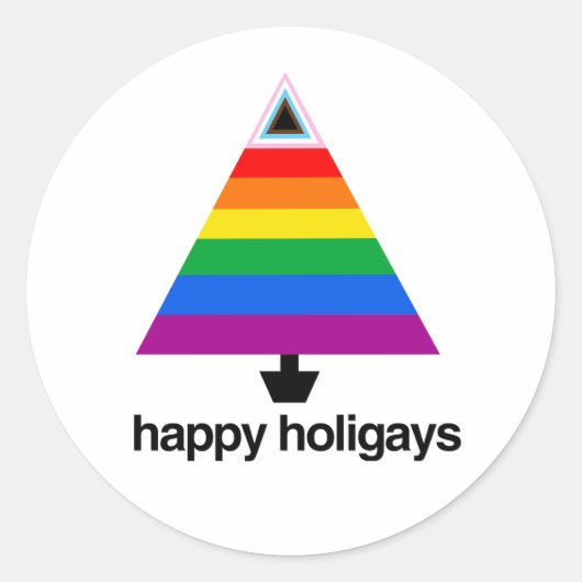 Happy Holigays Progress Pride Tree Runder Aufkleber (Vorderseite)