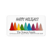 Happy Holigays Regenbogenbäume - Ferienlabel Adressaufkleber (Vorne)