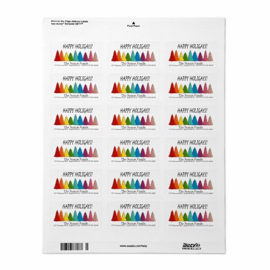 Happy Holigays Regenbogenbäume - Ferienlabel Adressaufkleber (Vorne)