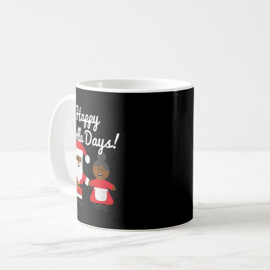 Happy Holla Days Santa And Mrs Claus Black Christm Kaffeetasse (Vorderseite Links)