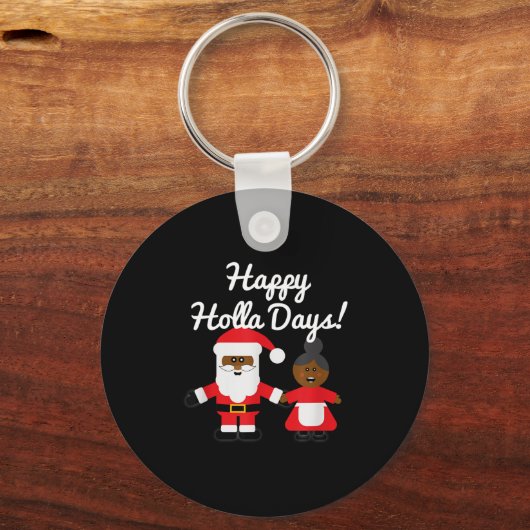 Happy Holla Days Santa And Mrs Claus Black Christm Schlüsselanhänger (Vorderseite)
