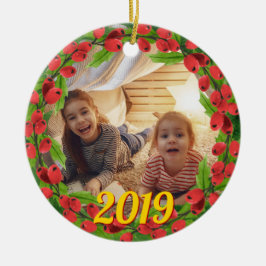 Happy Holly Berry Wreath Custom Foto Keramik Ornament
