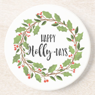 Happy Holly Days Happy Holidays Holly Wreath Getränkeuntersetzer