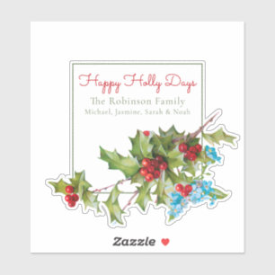 Happy Holly Days Holly & Vergiss mich Nots Aufkleber