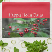 Happy Holly Days Red Berries Fotografy Holiday Geschirrtuch (Gefaltet)