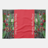 Happy Holly Days Red Berries Fotografy Holiday Geschirrtuch (Horizontal)