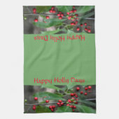 Happy Holly Days Red Berries Green Holiday Geschirrtuch (Vertikal)