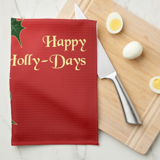 Happy Holly Days Weihnachtsküche Handtuch (Viertel Falte)