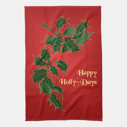Happy Holly Days Weihnachtsküche Handtuch (Vertikal)