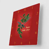 Happy Holly Days Weihnachtszeit Quadratische Wanduhr (Winkel)