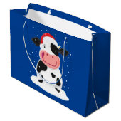 Happy Holstein Kuh im Weihnachtsschnee Große Geschenktüte (Rückseite Schrägansicht)