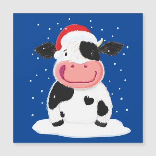 Happy Holstein Kuh im Weihnachtsschnee Magnetkarte (Vorderseite)