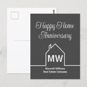 Happy Home Anniversary Immobilienfirma Grau Postkarte