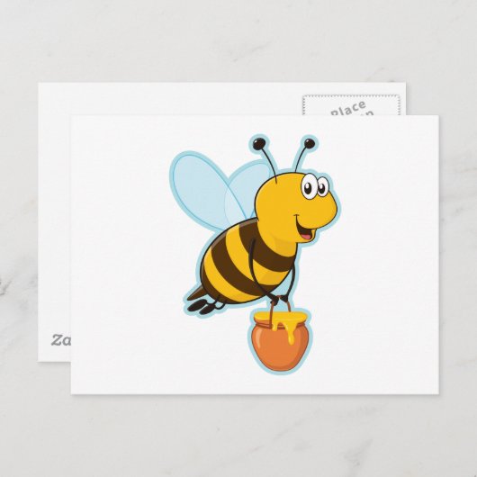 Happy Honey Bee & Honey Pot Postkarte (Vorne/Hinten)