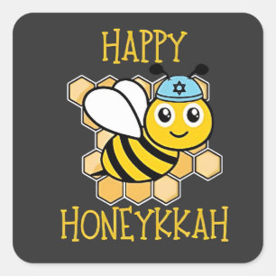 Happy Honeykah Honey Bee Hanukkah Jewish Quadratischer Aufkleber