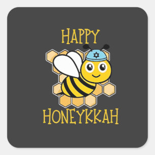 Happy Honeykah Honey Bee Hanukkah Jewish Quadratischer Aufkleber