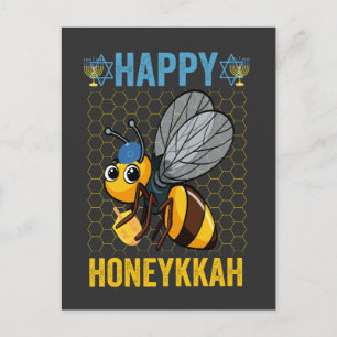Happy Honeykka Funny Hanukka Honey Bee Gift Einladungspostkarte