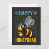 Happy Honeykka Funny Hanukka Honey Bee Gift Einladungspostkarte (Vorne/Hinten)