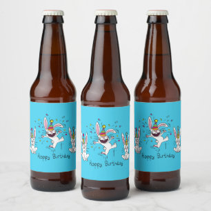 Happy Hoppy Birthday Bunny Rabbits Beer Labels Bierflaschenetikett