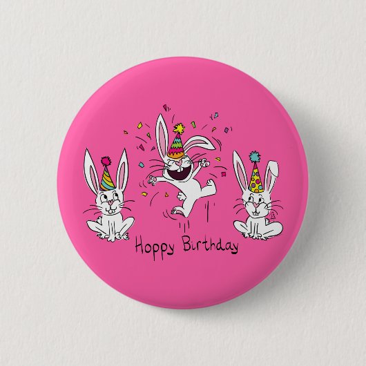 Happy Hoppy Birthday Bunny Rabbits Button Button (Vorderseite)