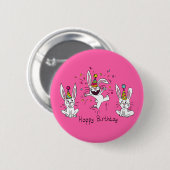 Happy Hoppy Birthday Bunny Rabbits Button Button (Vorne & Hinten)