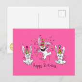 Happy Hoppy Birthday Bunny Rabbits Postcard Postkarte (Vorne/Hinten)