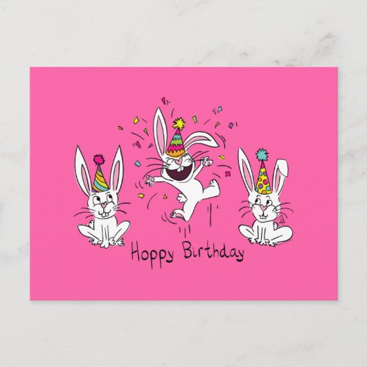 Happy Hoppy Birthday Bunny Rabbits Postcard Postkarte (Vorderseite)