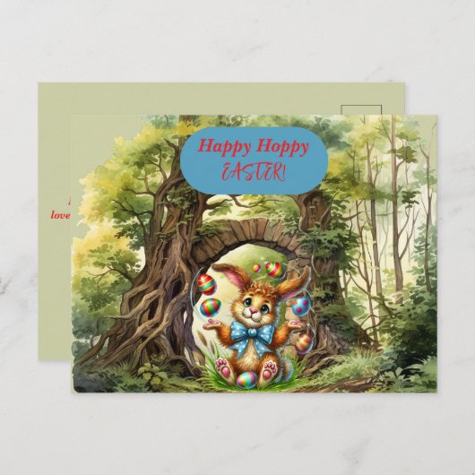 Happy Hoppy Oaster Rabbit Eggs Postkarte (Vorne/Hinten)