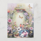 Happy Hoppy Oaster Rabbit Eggs Postkarte (Vorderseite)