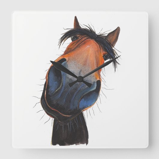 Happy Horse 'Happy Dave' by Shirley MacArthur Quadratische Wanduhr (Vorderseite)