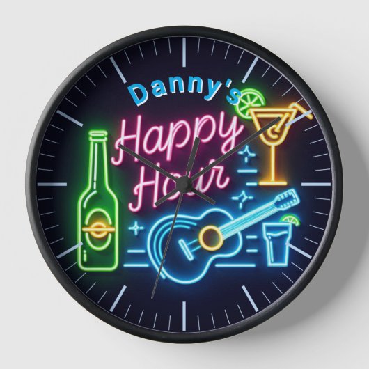 Happy Hour Bar Clock Neon Beer Individuelle Name M Uhr (Vorderseite)