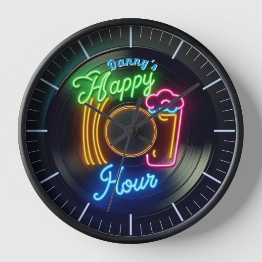 Happy Hour Bar Clock Neon Beer Individuelle Name M Uhr (Vorderseite)