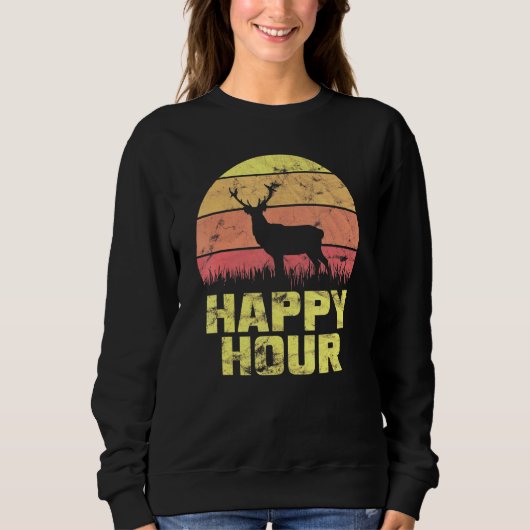 Happy Hour Deer Sunset Jagd 1 Sweatshirt (Vorderseite)