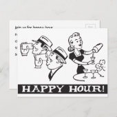 Happy Hour Einladung mit lustigem Retro (Vorne/Hinten)