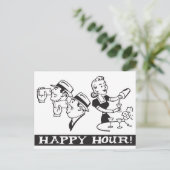 Happy Hour Einladung mit lustigem Retro (Stehend Vorderseite)