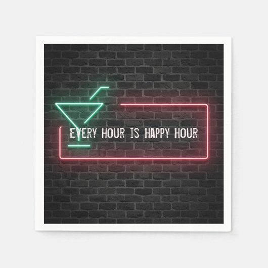 Happy Hour glühendes Neonzeichen Serviette (Vorderseite)